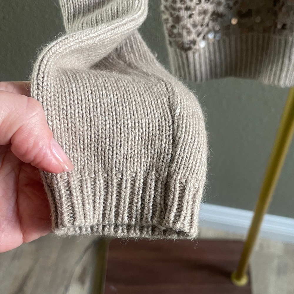 Ann Taylor Taupe Sequin Crewneck Cardigan - Picture 5 of 7